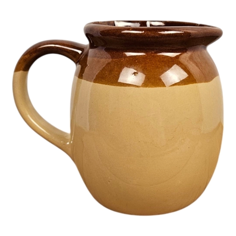Rustic Farmhouse Vintage Two Toned Brown Stoneware Creamer 70s Jug Pitch…​​​​​